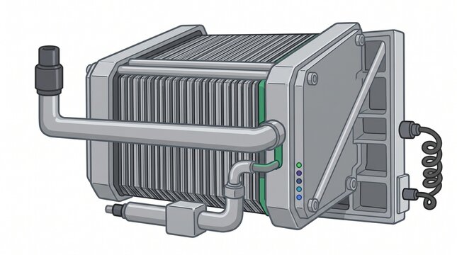 Plain Vector Illustration of Hydrogen Fuel Cell Stack Assembly