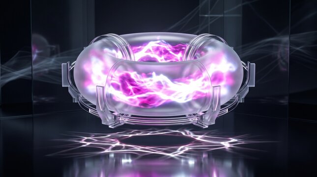 Toroidal Containment Chamber With Glowing Purple Plasma And Electrical Discharges