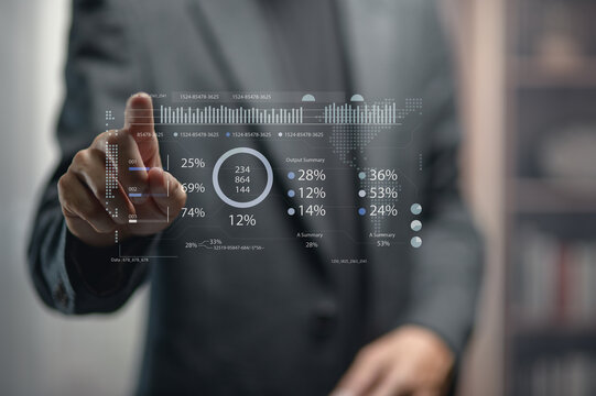 Business Professional Using Digital Data Visualization Interface in Office