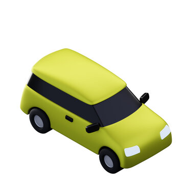3D Lime Green Compact Car