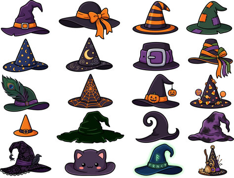 Set of colorful witch hat halloween sticker designs as high quality halloweenvector eps format graphic resources for creative projects