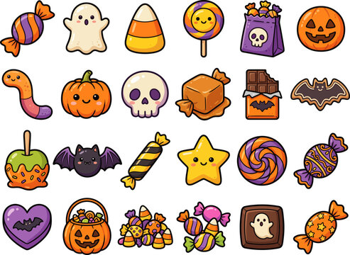 Cute halloween sticker set featuring spooky icons as a high quality halloweenvector eps graphic resources design collection