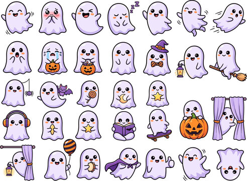 Set of cute ghost characters for halloween sticker designs as a high quality halloweenvector eps graphic resources collection