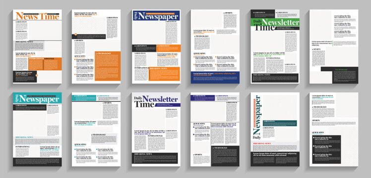 Newspaper journal  template with two-page opening editable headlines ,Newspaper Page Design Layout bundle