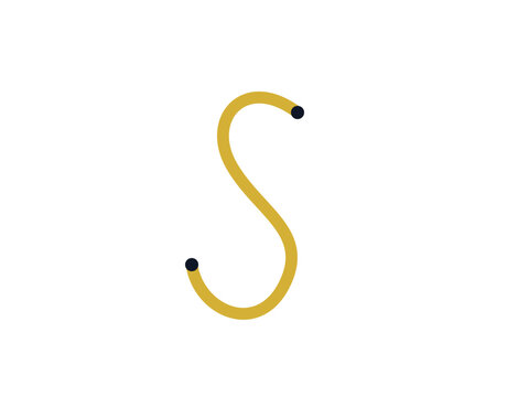 Minimalist yellow letter s graphic design with dark circular endpoints