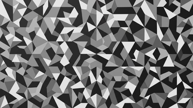 Geometric abstract pattern, monochrome low poly mosaic texture, black and white crystalline shapes for modern design isolated PNG with Transparent Background