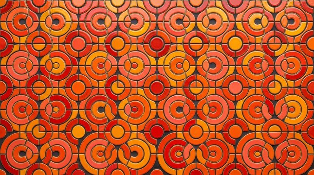 Retro orange ceramic wall tiles, vintage 1970s geometric pattern, mid-century modern circular tile design for interior decor isolated PNG with Transparent Background