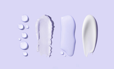 Fototapeta na wymiar samples of cosmetic care products smear of cream and gel texture on a light background