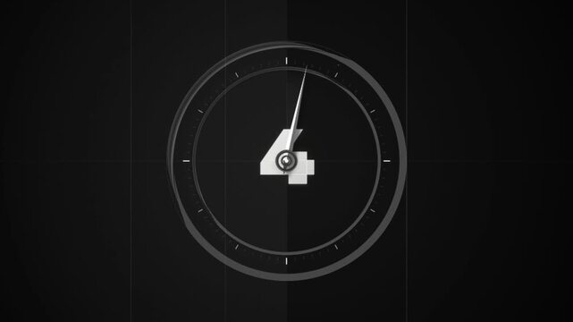 Monochrome countdown timer graphic with number seven and clock hand on dark background digitally rendered illustration