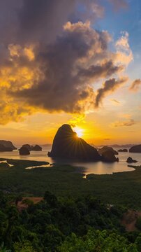 Samet Nangshe viewpoint at sunrise in Phang nga, Thailand.