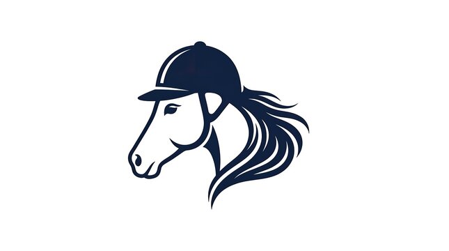 Horse head silhouette wearing a riding helmet for equestrian sports and horse racing logo