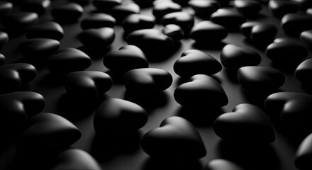 Fototapeta premium Abstract field of black hearts dramatic lighting and depth of field