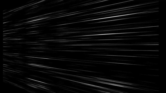 Dynamic high speed lines zoom in effect background, motion in cartoon concept moves attack effects explosion of light, manga speed line motion on black screen background. 4K animation