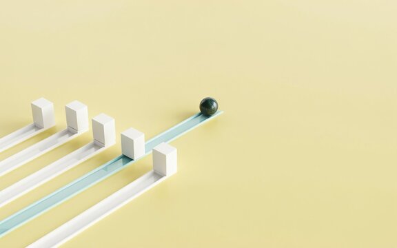 Minimalist 3 D silhouette of a person running on a yellow geometric path 3D rendering runner running figure