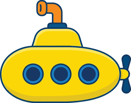 A vibrant yellow cartoon submarine with a periscope and propeller.