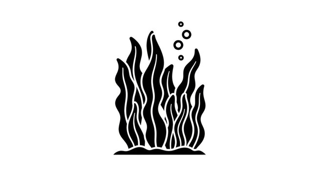 Black seaweed illustration with bubbles.