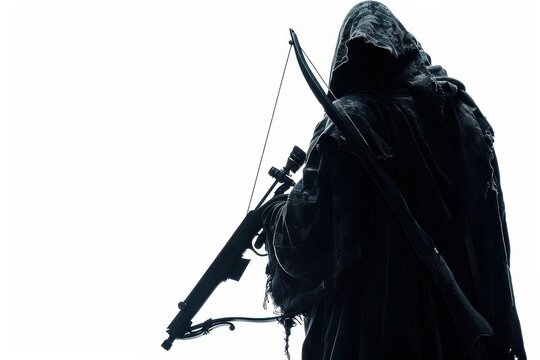 Lone Hooded Warrior with Crossbow Silhouette