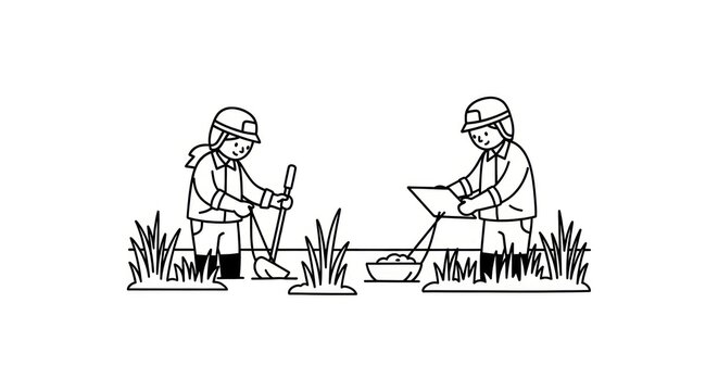 Two people working in the field.