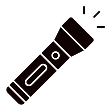 Black flashlight icon shining with light rays