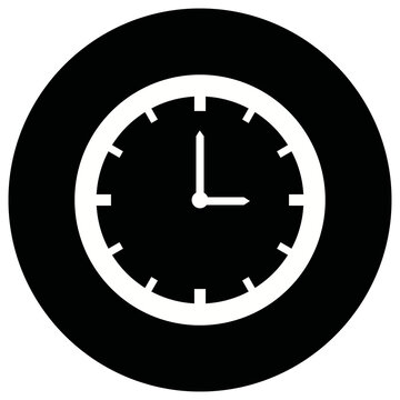 Black clock icon with white hands on dark circular background