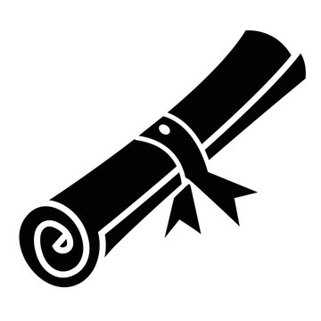 Scroll with ribbon icon black and white vector illustration