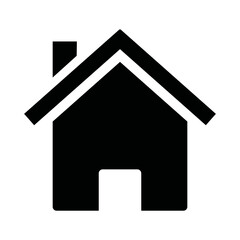 Black house icon with chimney and triangular roof outline © Sufia