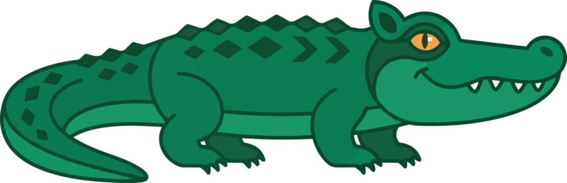 A friendly cartoon alligator illustration with a vibrant green body and sharp teeth.
