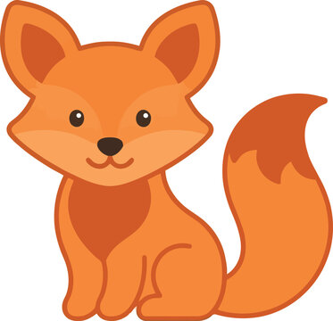 A cute cartoon fox illustration sitting and looking forward.
