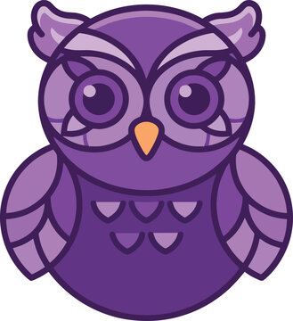 A stylized purple owl illustration with geometric patterns and a minimalist design.