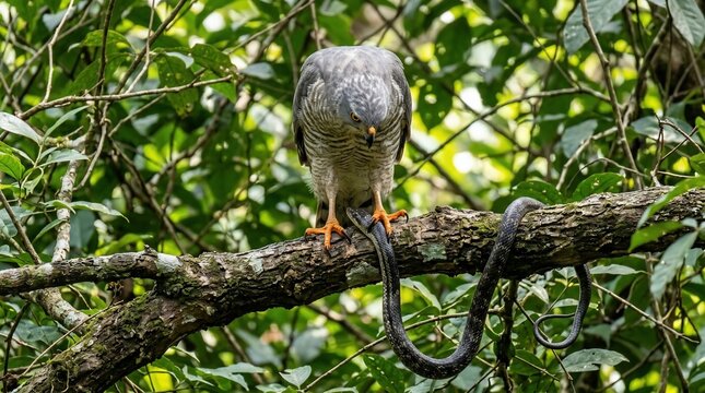 Hawk hunting snake