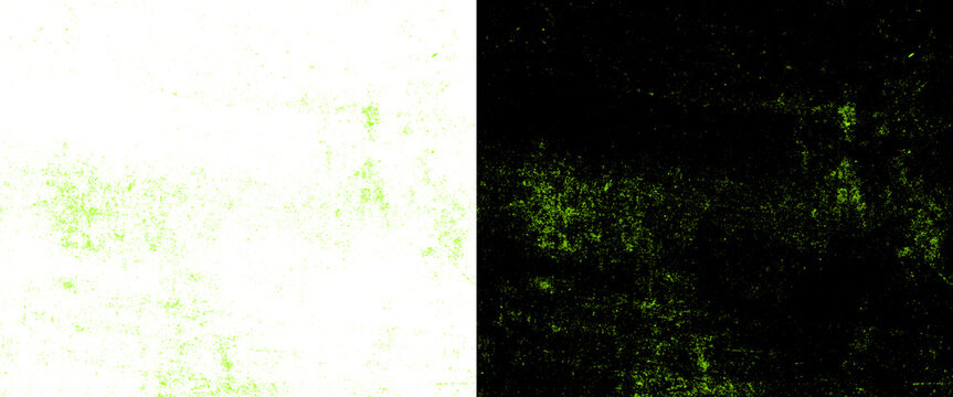 Abstract grunge texture background with green speckles, split screen design in black and white, distressed overlay for graphic design