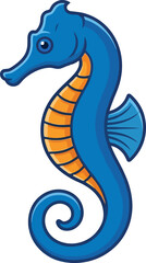 Fototapeta premium A vibrant cartoon illustration of a blue and orange seahorse.