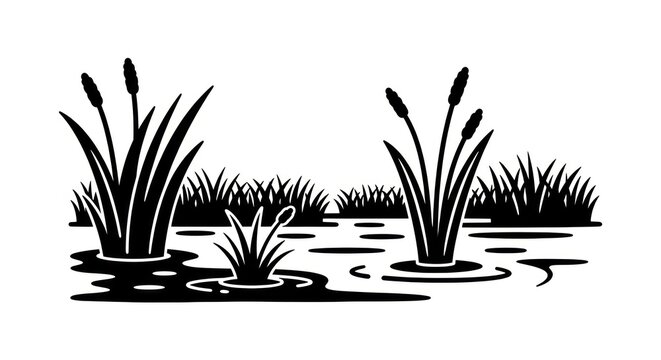 Black and white cattail illustration.
