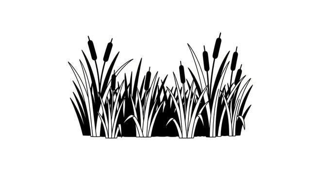 Black and white cattail plant illustration.