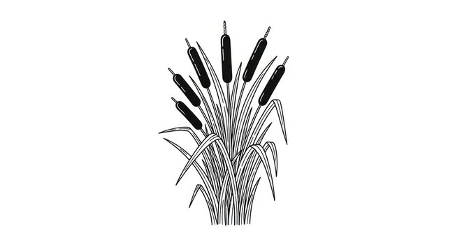 Black and white cattail plant illustration.