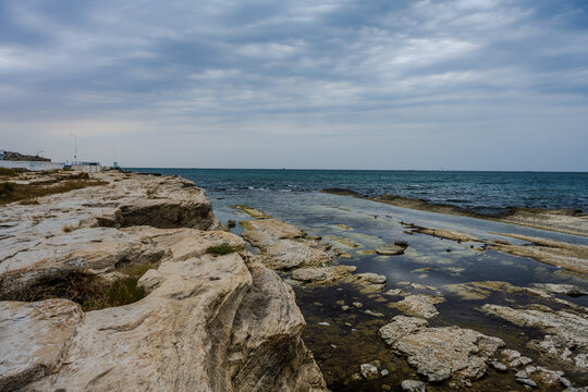 Rocky coastline in Aktau