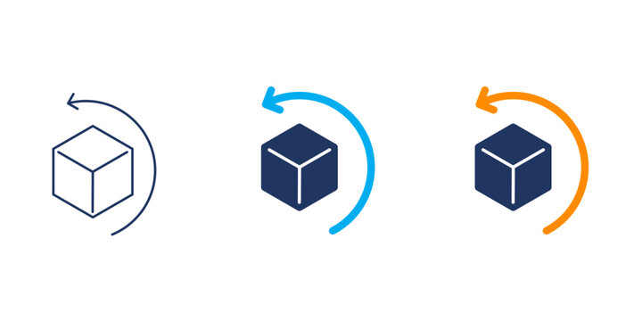 Cube rotation icon set, Editable stroke, and solid vector icons