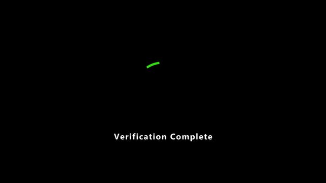 Verification complete status green check mark animation video on black background loop