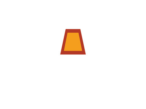 A simple orange trapezoid shape with a dark red border on a white background