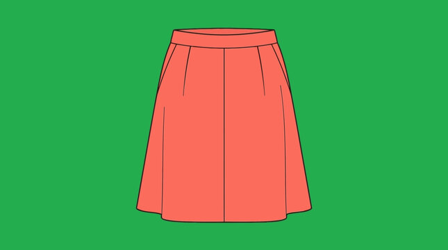 Coral pleated midi skirt isolated on transparent background, fashion illustration, clothing, apparel, dressmaking, garment