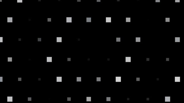 Seamless looping tech background pattern with floating white and gray square pixels on black