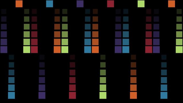 Colorful cascading pixel blocks form a seamless looping tech background animation