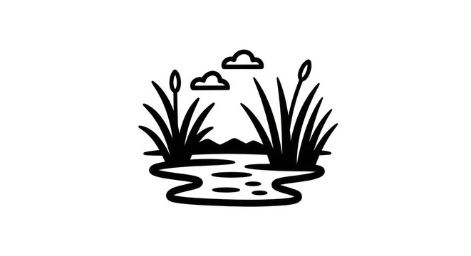 Simple illustration of pond ecosystem scene.