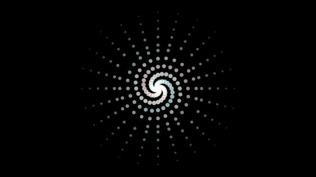 A seamless looping spiral of glowing white dots radiating outward on a dark background for a tech visual effect