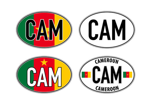 Cameroon, oval international vehicle registration code license plate car sticker, vector illustration