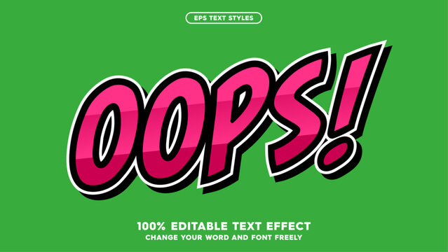 OOPS. Typography effects expression. Easy use editable text effect comic style. Vector illustration