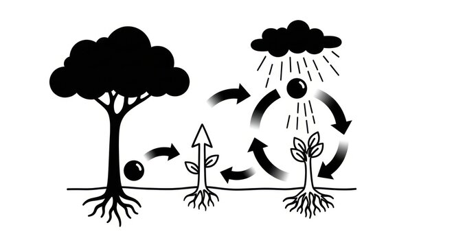 Tree growth and water cycle process.