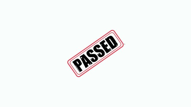 Passed rubber stamp impression animation isolated on white background for quality control and approval concepts