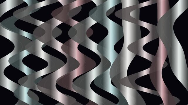 Seamless looping abstract background with undulating metallic waves in silver and rose tones
