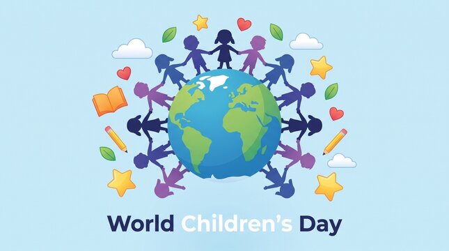 World Children's Day Global Unity Illustration with Diverse Kids